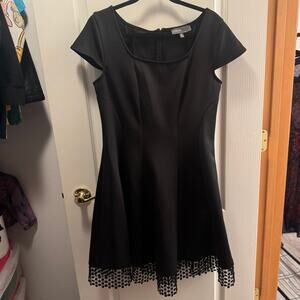 Donna Ricco Black Cap-sleeve Dress with Lace Hem Size 14